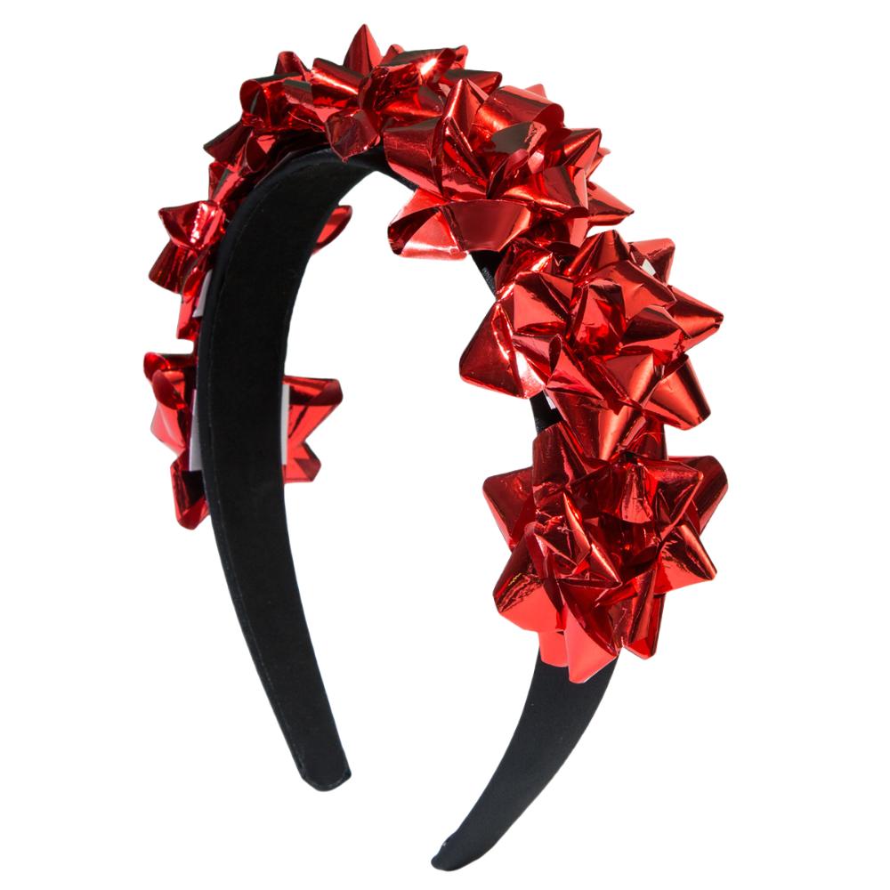 Pull Bows Merry Christmas Headband Shiny Xmas Star Ribbon Hairband Wrap Bow Hair Hoop  New Year