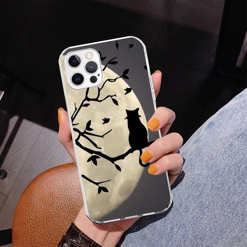 Black Cat Cartoon Cute Phone Case For iPhone 17 Air 16 Pro Max 16E 15 + 14 Plus 11 12 13 Mini 7 8 SE Gift Print Cover Fundas 17