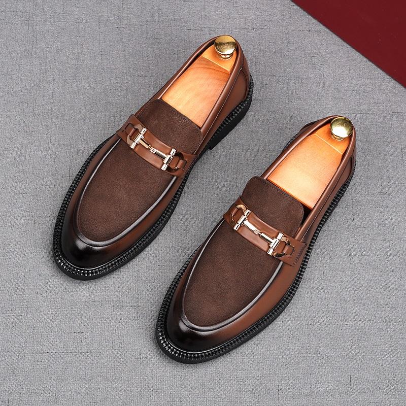 Fashion New Men's Suede Leather Charm Metal Buckle Shoes Male Casual Wedding Dress Flats Loafers Homecoming Prom Zapatillas Hombre