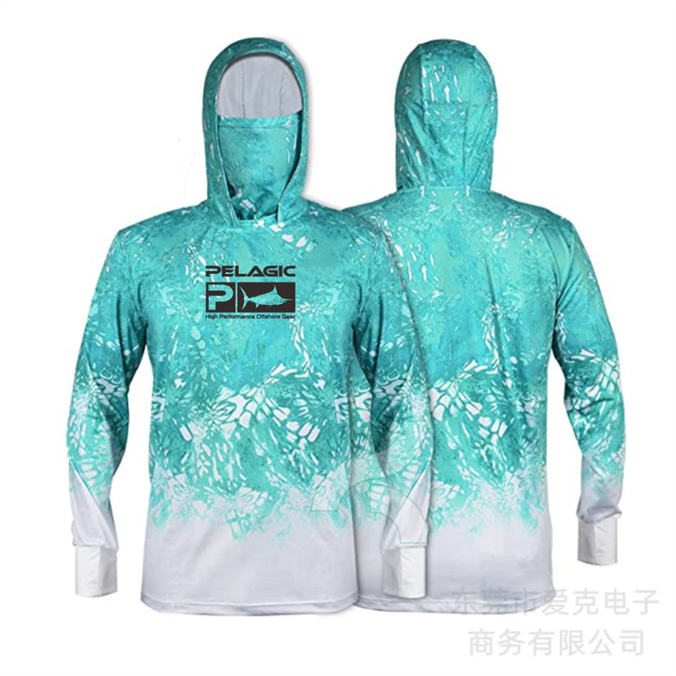 Pelagic Fishing Suit Summer Sportswear Men's Hooded Mask Fishing Shirt Quick-Drying Breathable T-Shirt