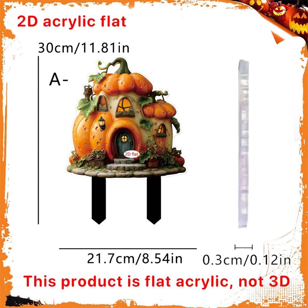 2D Flat Pumpkin Stake Garden Sign Rainproof Novelty Yard Halloween Decoration for Patio