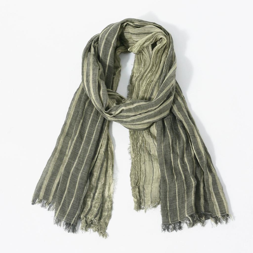 Men's New Gradient Vertical Striped Oversized Scarves Distressed Fringe Yan Dyed Scarves Cotton Warm Scarf For Men