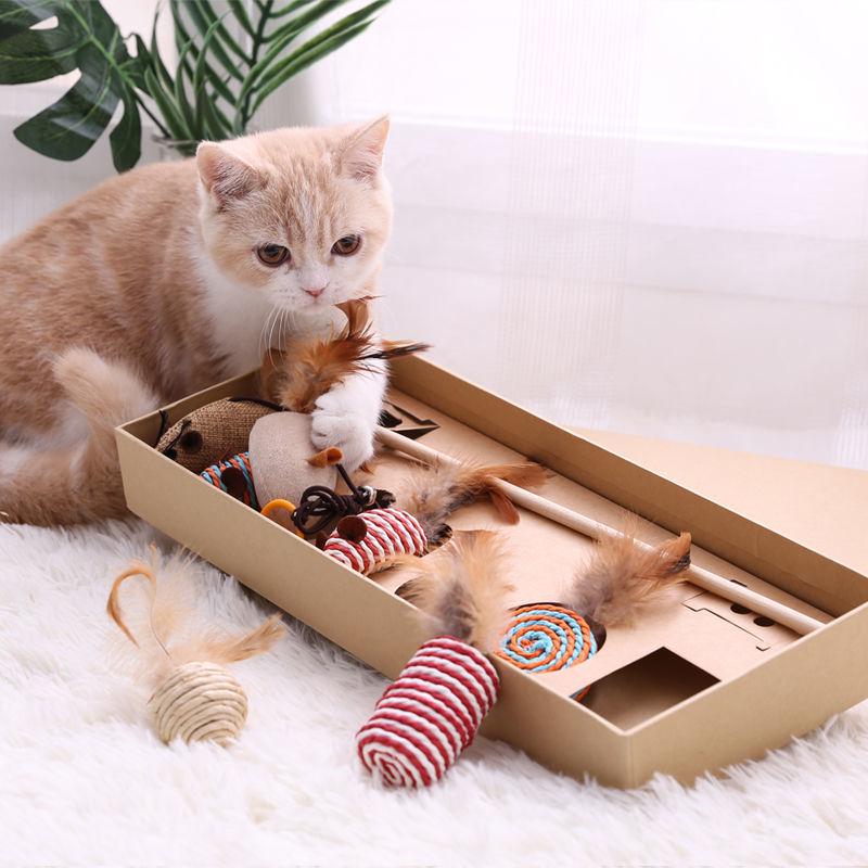 Boredom Relief Teething Mouse Teaser Wand & Self-Play Ball Kitten Toy Set