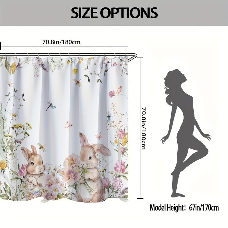 1Pc Shower Curtain - Charming Bunnies With Flowers And Butterflies In A Spring Garden Waterproof