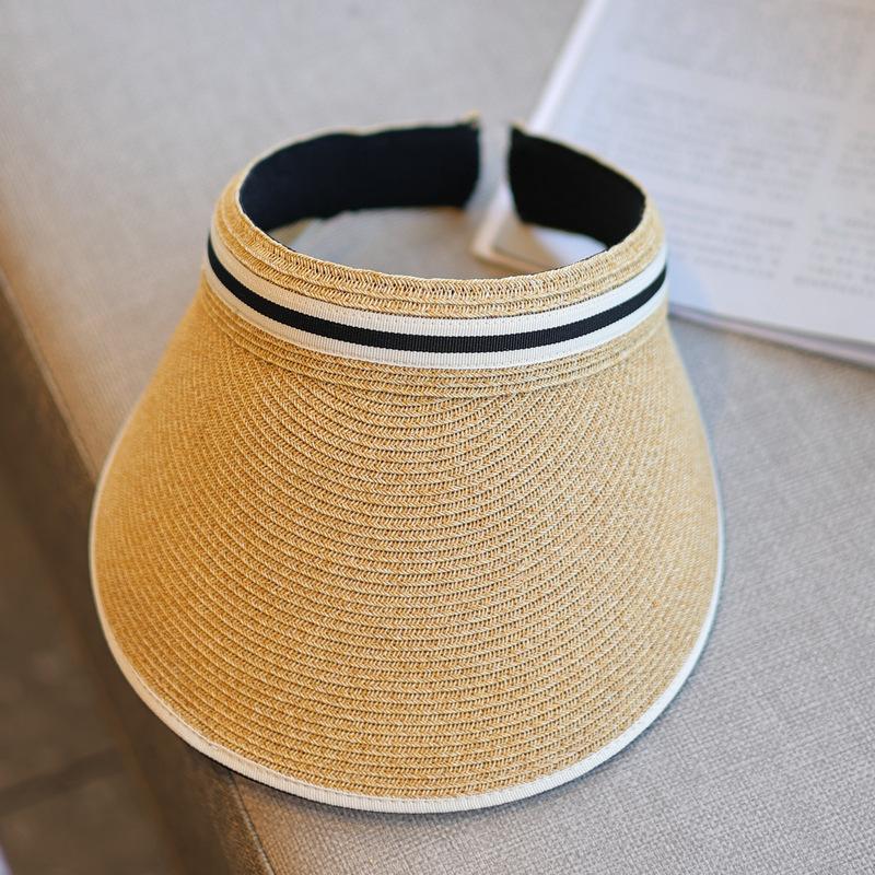 Contrast color cloth edge~ ins fashion empty top straw hat women's seaside outing big brim sun protection cap summer