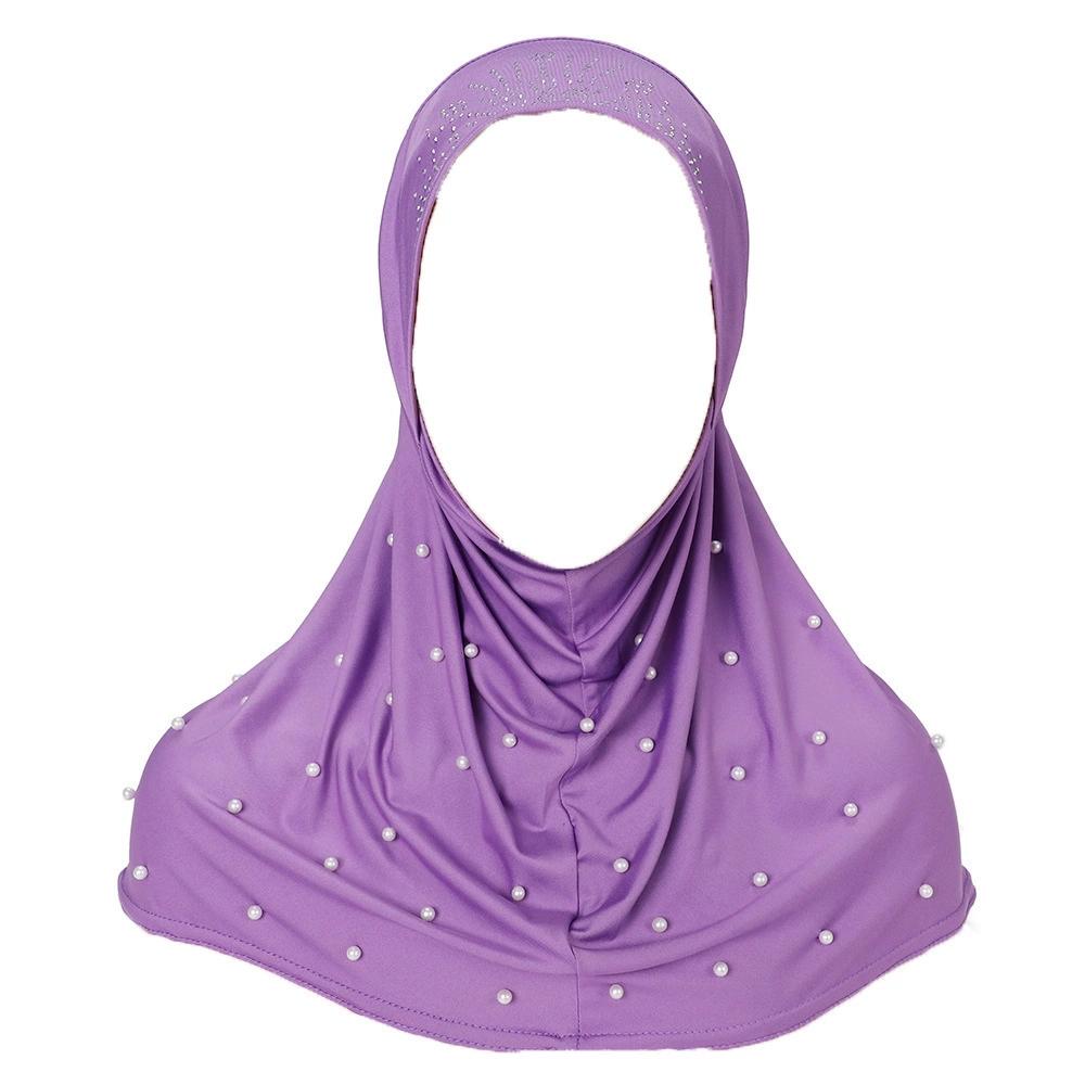 Women Pearl Decorated Hijab Scarf Shimmer Edge Shawl Women Soft Premium Jersey Hijab Turban Islam Solid Color Headscarf