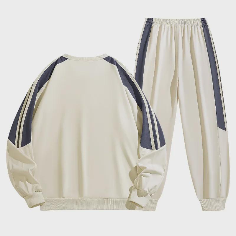 Męski modny dwuczęściowy dres sportowy w paski - Casualowy okrągły dekolt