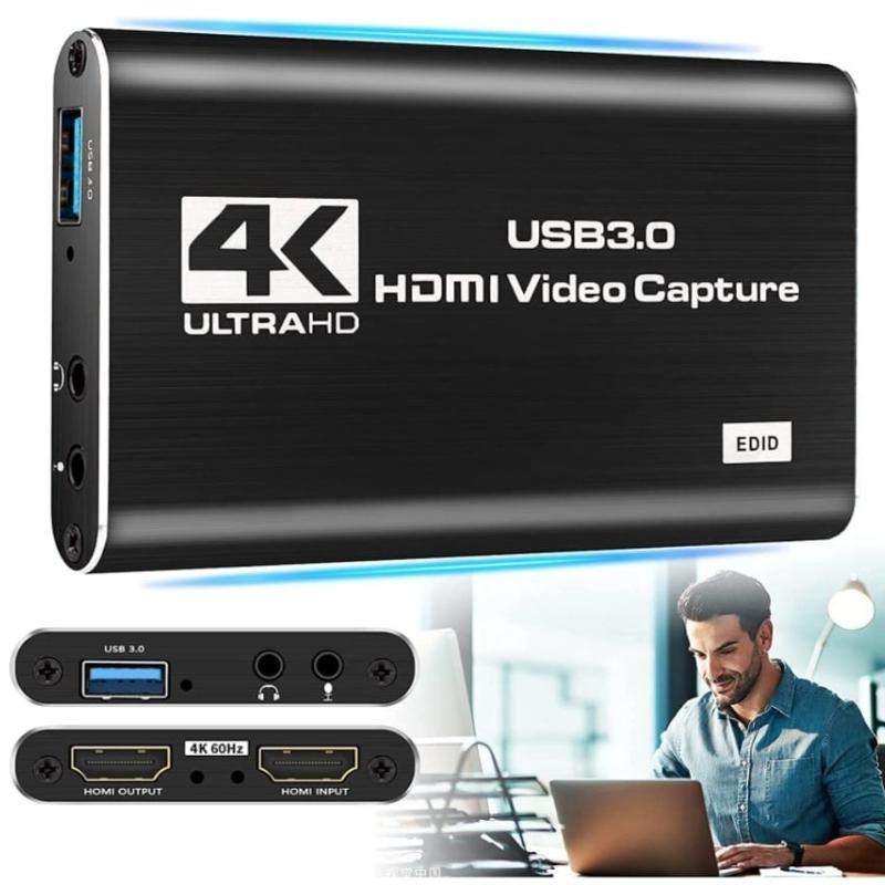 USB 3.0 to HDMI Video Capture Card 4K, USB 3.0 to HDMI HD Video Game Capture Card, Black