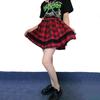 Y2K Plaid Lace Patchwork High-Waisted Mini Skirt, Elastic Waist Slimming A-Line, Pleated JK Visual Kei