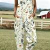 Ladies' Casual Overalls with Fashionable Sleeveless Button Design and Pockets, Suitable for Vacation and Daily Wear