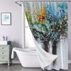 Abstract Leafless Trees Shower Curtain - Vibrant Brushstroke, Dynamic Sky Backdrop, 12 Hooks, Machine Washable Polyester