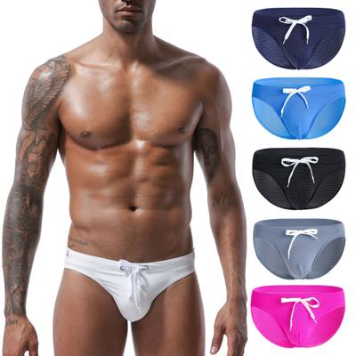 Men Summer Swimming Briefs Low-rise Drawstring Design Swimming Trunks Quick Drying Adjustable Waistline