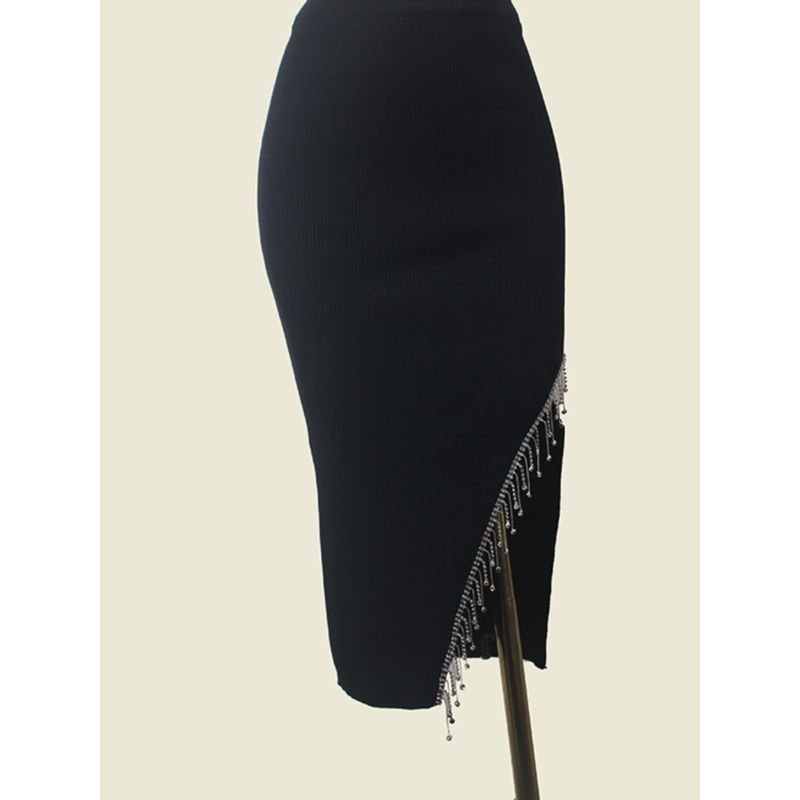 Fashion Style Stylish Chain Tassel Hip Skirt Foreign Trade Original Order High Waist Silm Sexy Knitting Women's Skirt