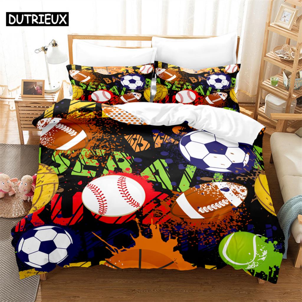 

Sports - Inspired 3D Digital Printed Soccer and Rugby Bedding Set, Queen Size Duvet Cover Set (135x200cm)&set