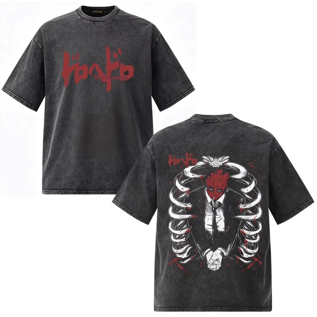 Camiseta Gráfica Lavada Vintage Anime Dorohedoro Kaiman Shin Ropa para Hombre y Mujer Moda Hip Hop Streetwear Top Y2K Gótico Algodón Camisetas Oversize