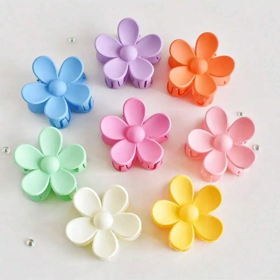 

8-Piece Women s Multicolor Matte 5cm Medium Size Flower Type Non-Slip Plastic Claw Clip Thin Hair Use Hair for Sweet and Cute Ha M