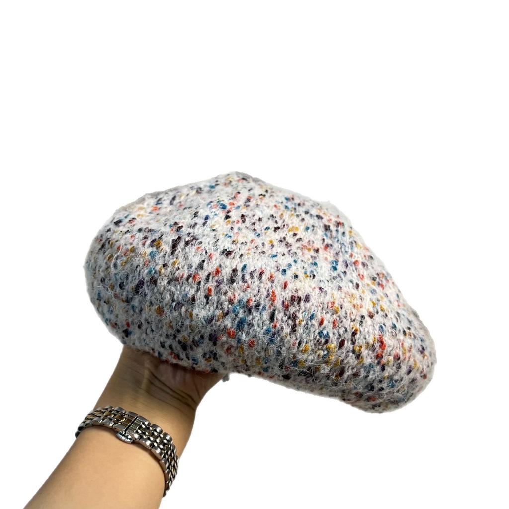 Europe beautiful woman plush knitted colored wool beret versatile painter pumpkin hat bud hat