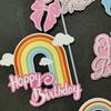 Large Rainbow Birthday Cake Toppers: Seven-Color Balloons, Love Hearts, Clouds, Stars Ornaments