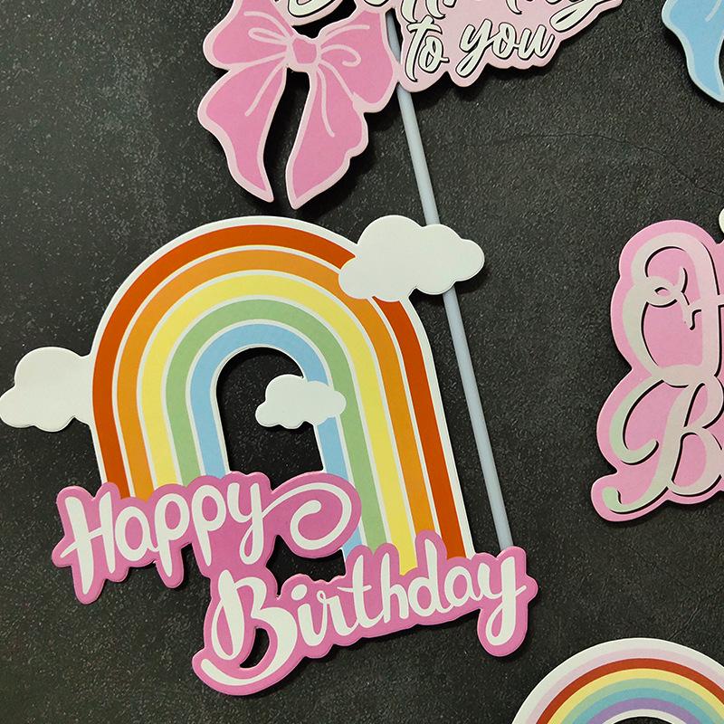 Large Rainbow Birthday Cake Toppers: Seven-Color Balloons, Love Hearts, Clouds, Stars Ornaments