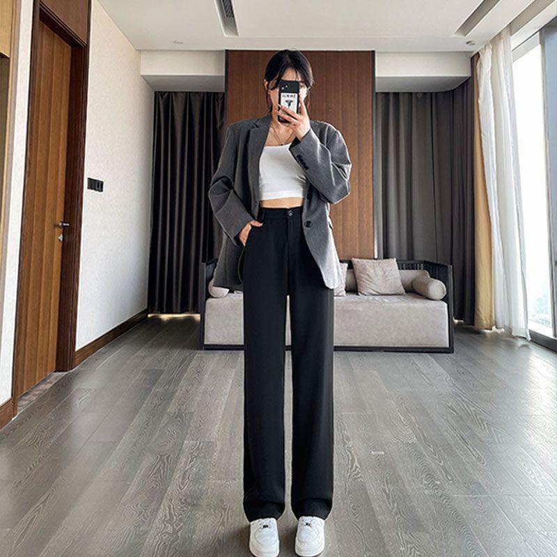 

Women s Black Straight-Leg Suit Pants - Formal, Slimming, Wide-Leg, Casual Wear for Spring, Autumn, Summer. 2XL (Recommended 63-70kg)