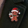 Soft Painting Enamel Pin Brooch Pin, Gingerbread Man Design Lapel Glaze Bright Color Stable Clamping Badge with Standard Safety Christmas Colors