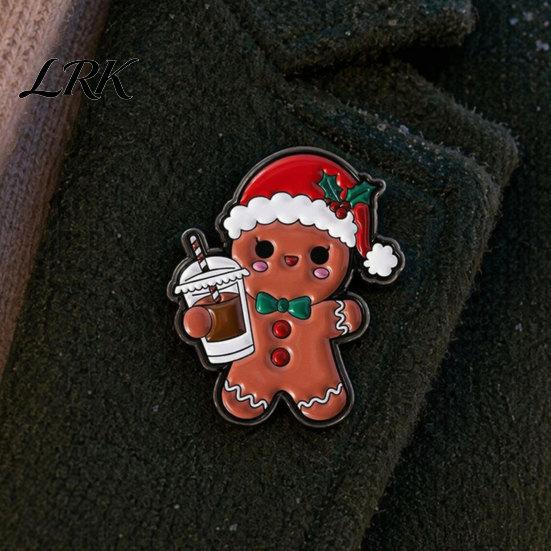 Soft Painting Enamel Pin Brooch Pin, Gingerbread Man Design Lapel Glaze Bright Color Stable Clamping Badge with Standard Safety Christmas Colors