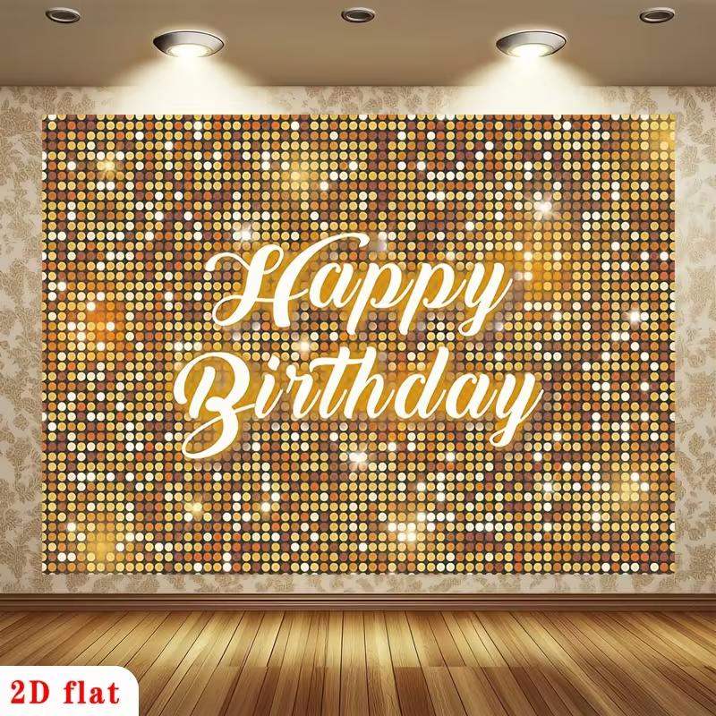 

2D Sparkle Gold Happy Birthday Backdrop Adult Birthday Photoshoot Banner 47.2x31.5inch/120*80cm