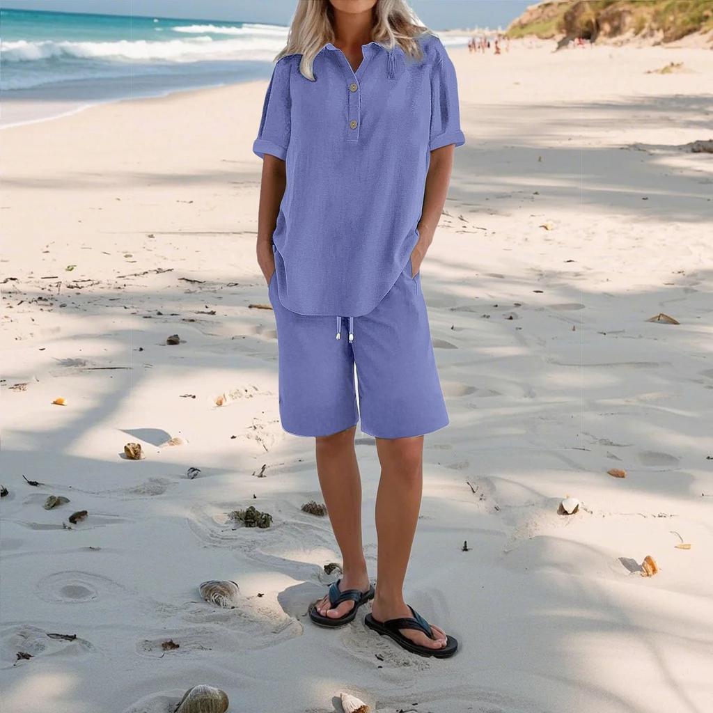 Women's Casual Pants Set Fashion Women's Shirt Soild Two Piece Set
