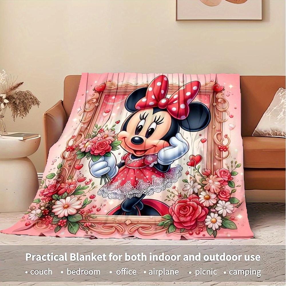 1pc Velvet Bedding Throw Blanket - Minnie Mouse Floral Design - Perfect for