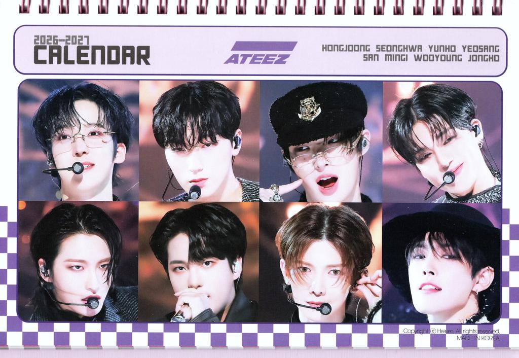 מרצ'נדייז של ATEEZ סט מדבקות לוח שולחני 2026-2027 (שנתיים) + קיי-פופ