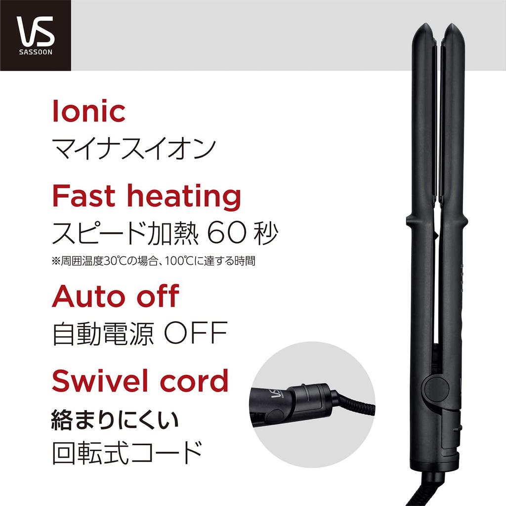 Vidal Sassoon Basis Glätteisen, Negative Ionen, International Kompatibel, 4 Temperatureinstellungen, 15mm Platte, Schwarz, VSI-1022/KJ