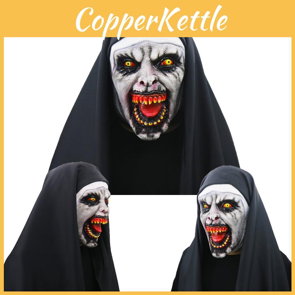 Creepy Nun Horror Mask Valak Scary Latex Full Head Design With Matching Headscarf