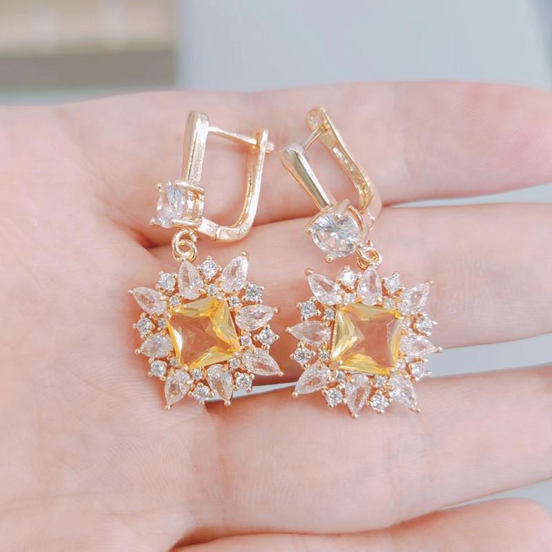 Luxuriöse Kristall Ohrringe für Frauen 2023 Neue Gold Farbe Zirkon Tropfen Ohrring Mode Hochzeit Engagement Party Schmuck Zubehör