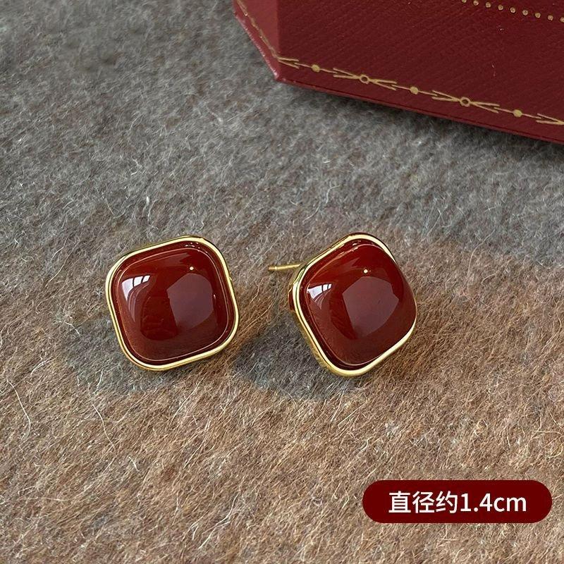 Vintage Coffee Enamel Earrings for Women Simple Exquisite Square Geometric Pattern New Style Jewelry Birthday Party Gifts