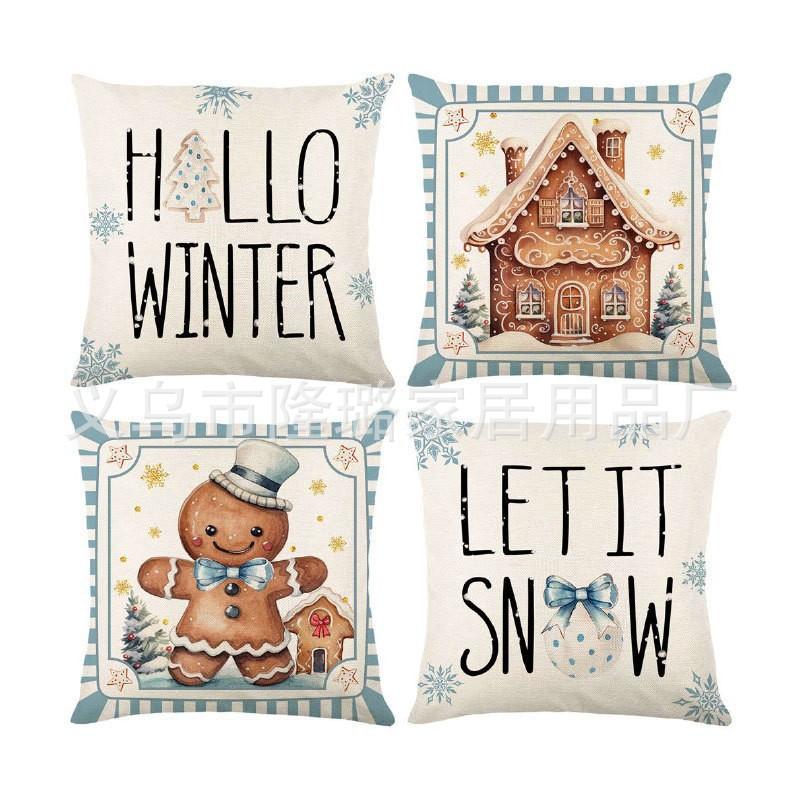 New Christmas Throw Pillow Cushion Home Decoration Short Plush Linen Printed Throw Pillow Cover