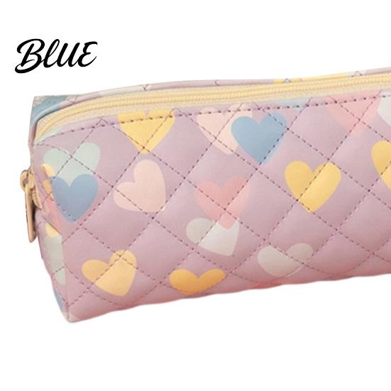 Cute Pen Organizer Heart Print Pencil Case Minimalist Square Pouch