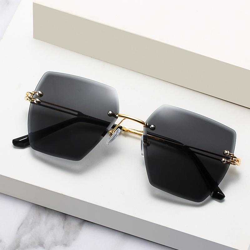 Box Trimmed Sunglasses Metal Rimless Glasses Frame Trendy Uv Protection Sunglasses Women
