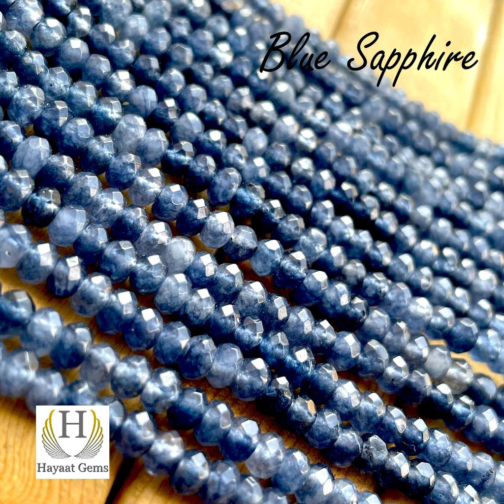 Blue Sapphire Faceted Rondelle Beads: Polished Gemstone Jewelry Making