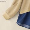 ZANZEA Women Round Neck Long Sleeve Casual Patchwork Pullover Sweatshirt