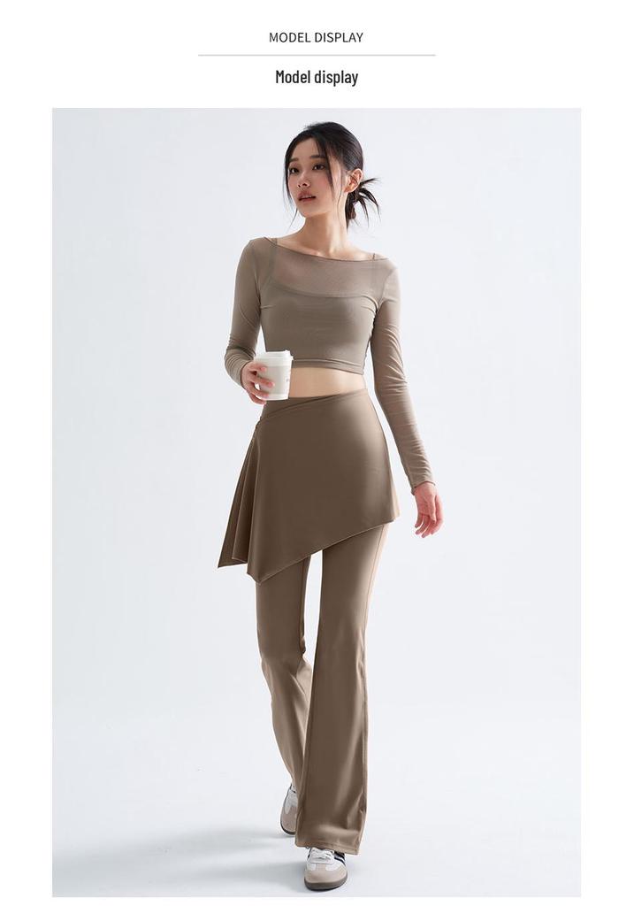Women's Micro-Flare Fitness Pants with Detachable Skirt - Spring/Autumn Running & Training Base Layer, Plus Size Available