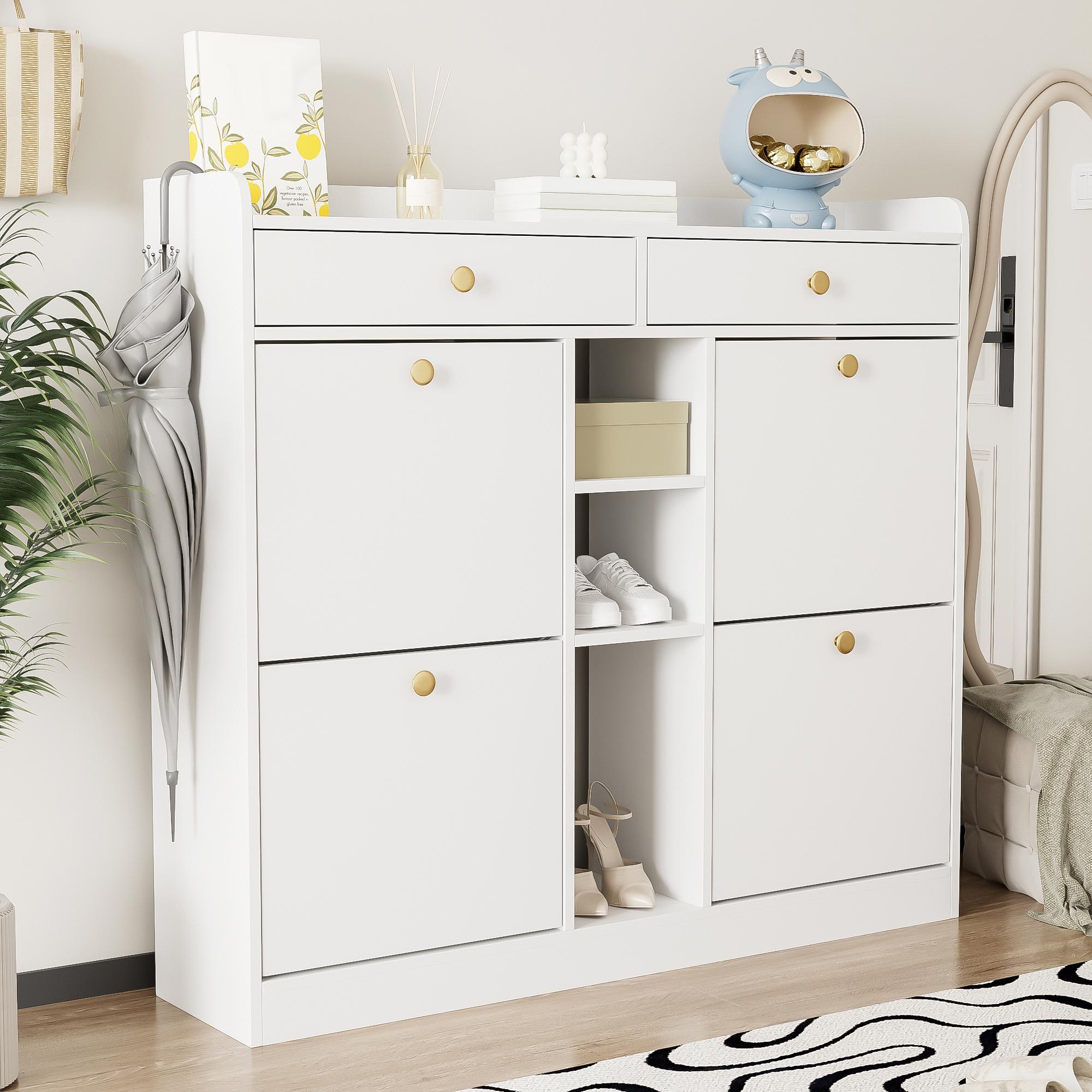 Elegants balts apavu skapis ar 4