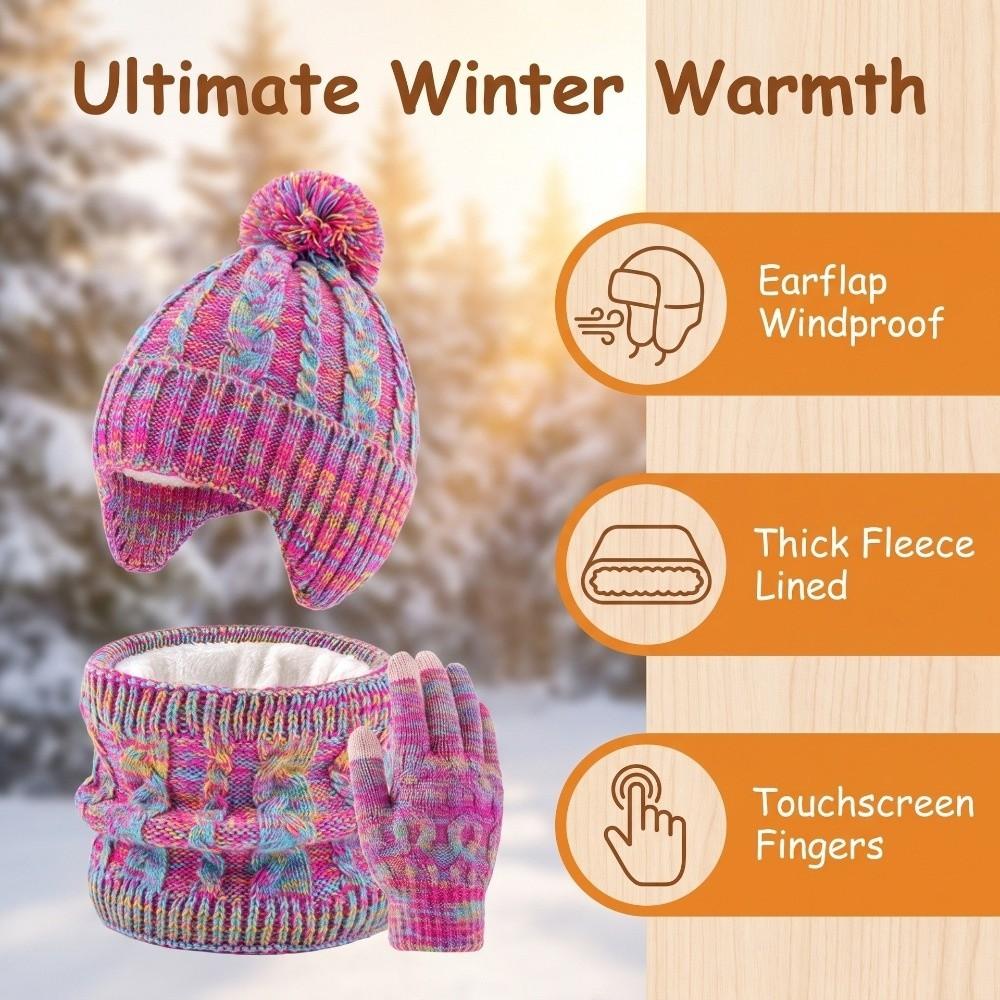 Colorful Kids Hat Scarf Gloves Set Thickened Gloves Warm Pullover Hat For Children