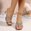 2026 Summer Rhinestone Square Toe High Heel Slides - Sequined, Plus Size, Outdoor Sandals
