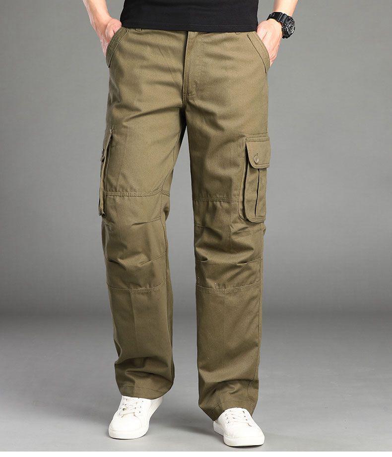 Spring and Autumn Men's Multi-Pocket Casual Pure Cotton Loose Straight-Leg Trousers