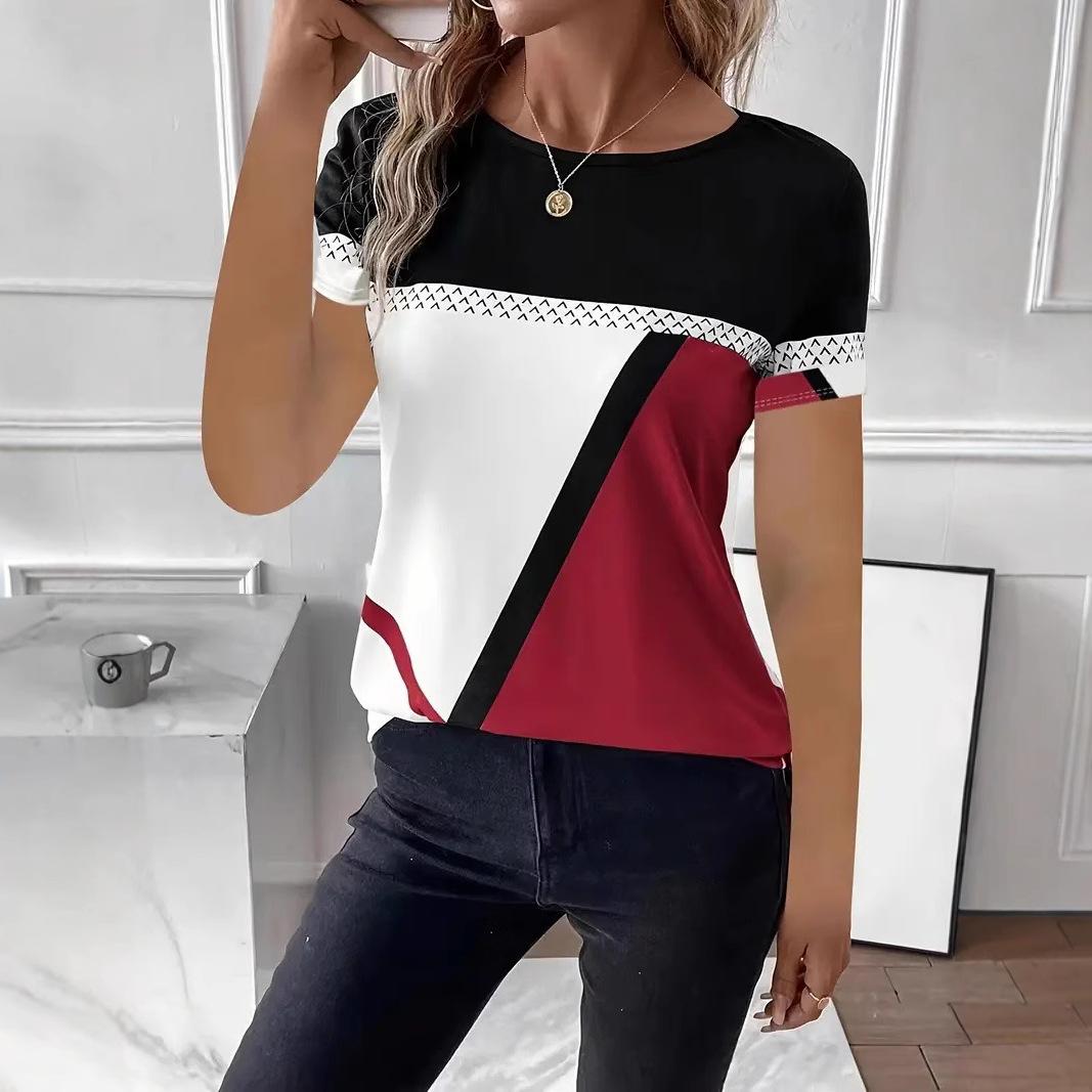 

Летний топ с круглым вырезом, 3D-принтом, имитирующим вязание, модный, повседневный, с короткими рукавами, женские футболки L