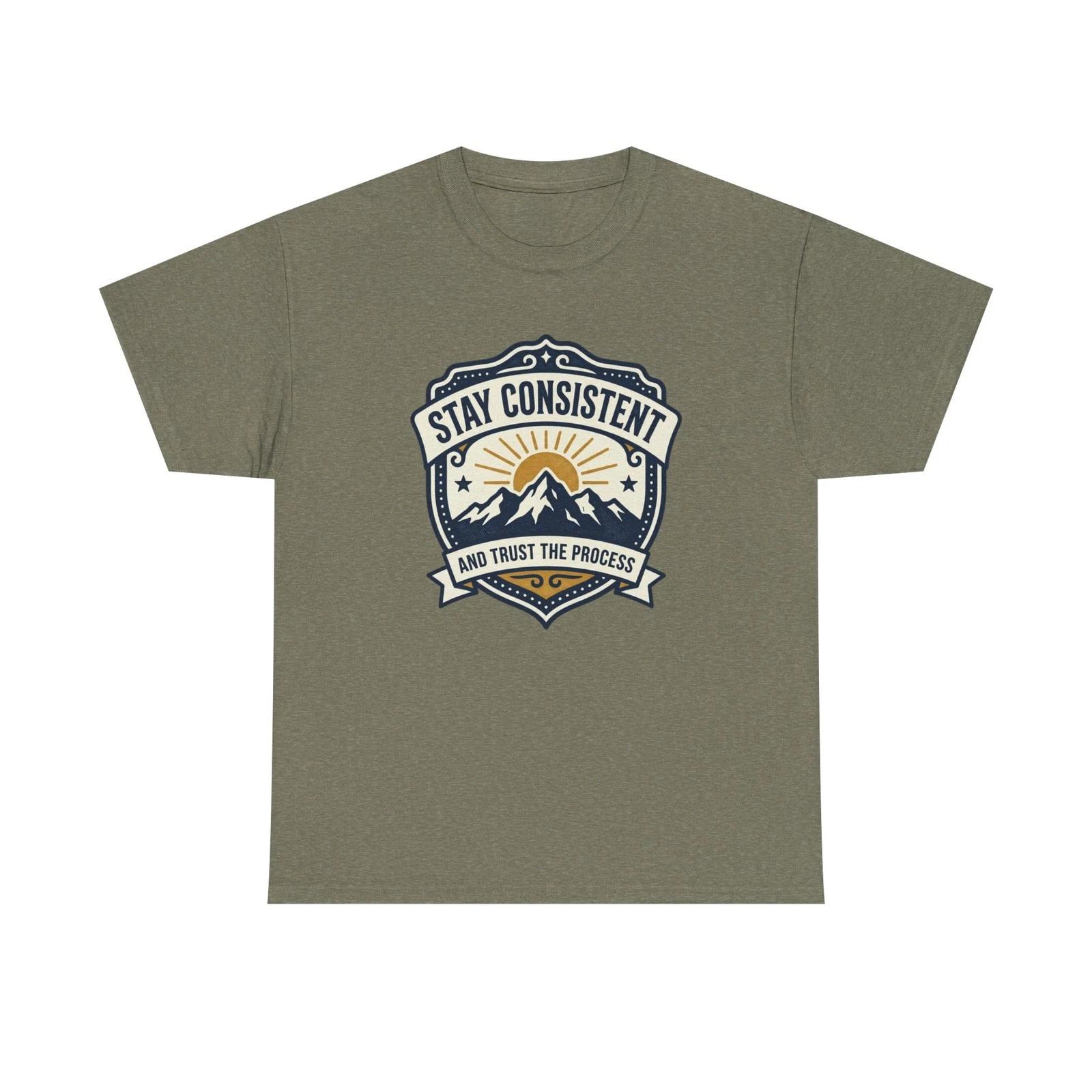 

Stay Consistent mountain emblem Tee | motivational sunrise design XL