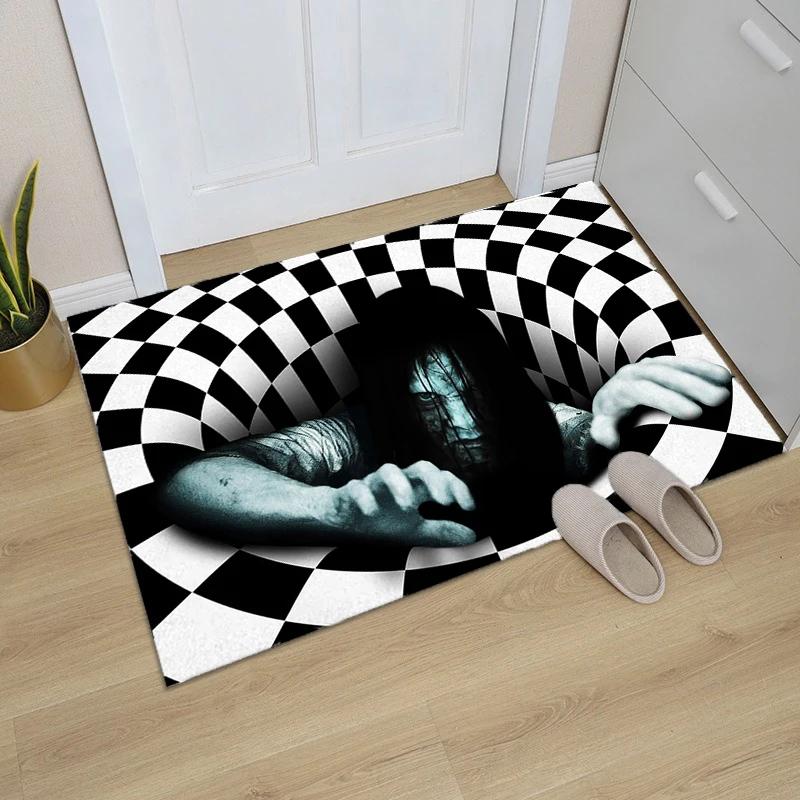 3D Optical Illusion Home Entrance Carpet Door Mat Trippy Living Room Rug Non-Slip Hallway Bedroom Bathroom Kitchen Floor