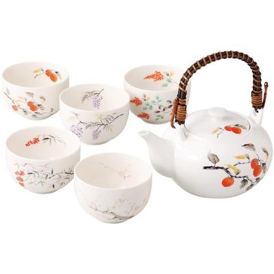 And Teacup Set W X D X Kohiki Hanafu Teapot with Tea Mino Ware Porcelain Ale-net Teapot, Teapot, (5-Piece Set) Dimensions 16.5cm 12.5cm 8.7cm H,