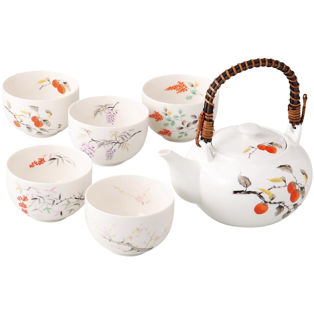 

and Teacup Set W x D x Kohiki Hanafu Teapot with Tea Mino Ware Porcelain Ale-net Teapot, Teapot, (5-Piece Set) Dimensions 16.5cm 12.5cm 8.7cm H, белый