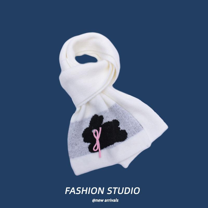 Knitted wool season cold-proof versatile warm comfortable neck protection scarf bow jacquard personalized rabbit scarf